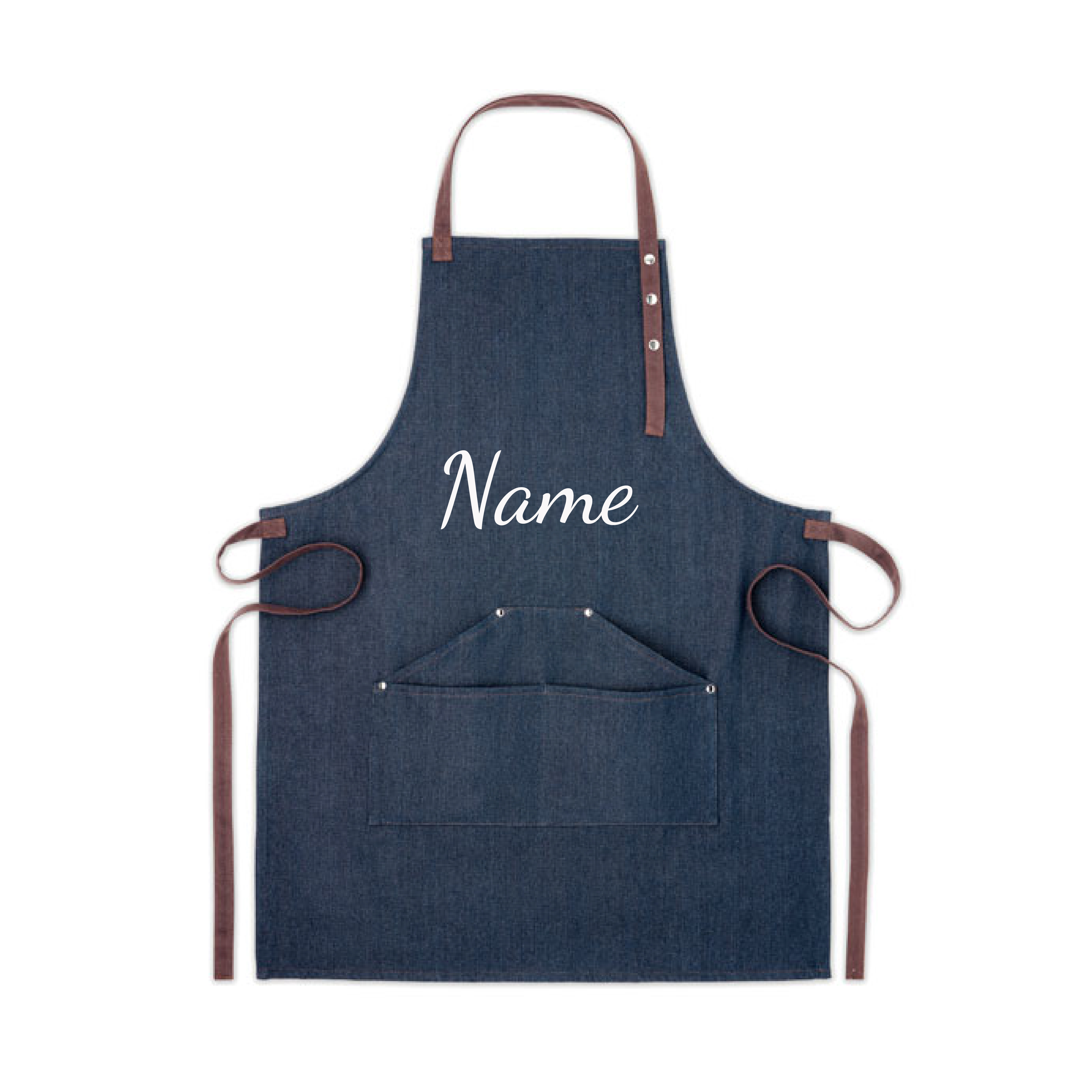 Personalised Denim Kitchen Apron with Leather Straps